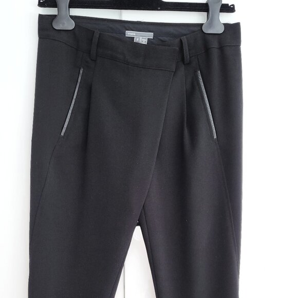 Vince Asymmetric Harem Black Pants with Crossover Waist Leather Trim Size 2 - Picture 7 of 7